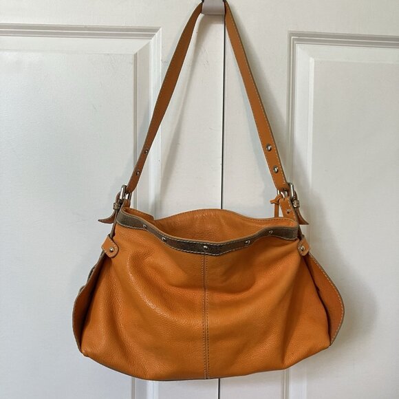 Vintage Nuovedive Made in Italy Leather Shoulder Bag Orange Slouchy Y2K Glitter - Picture 5 of 14